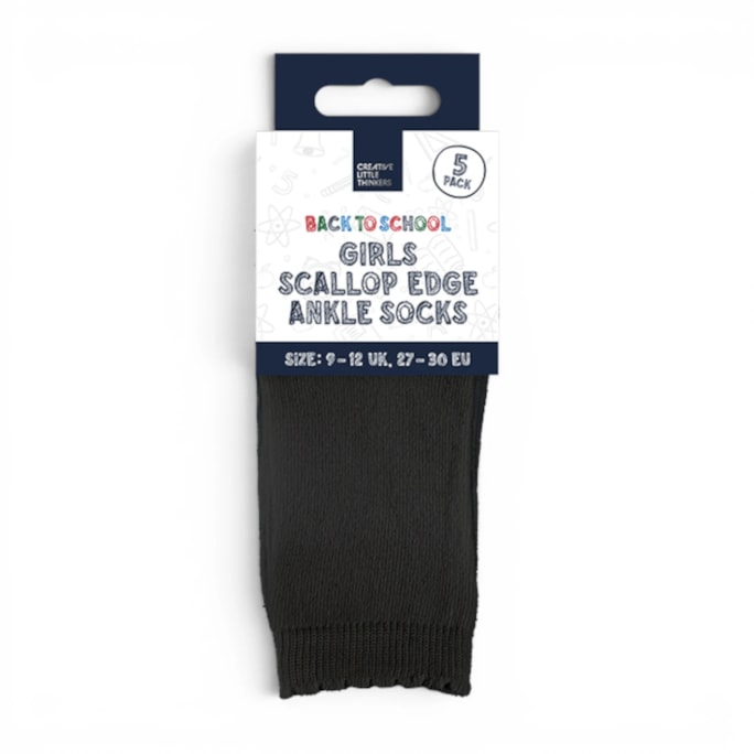 Wholesale Girls Scallop Edge Ankle Socks 5 Pack 4 Assorted Sizes | Wholesale Direct