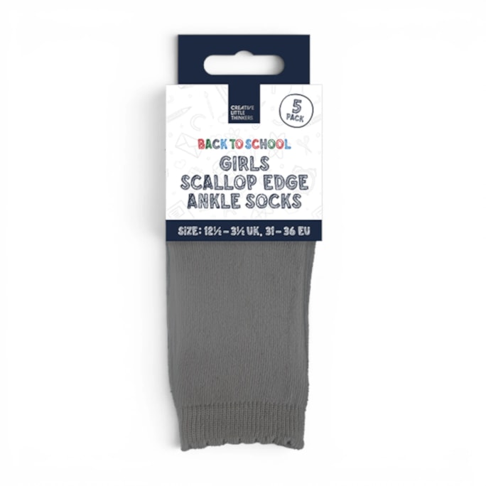 Wholesale Girls Scallop Edge Ankle Socks 5 Pack 4 Assorted Sizes | Wholesale Direct