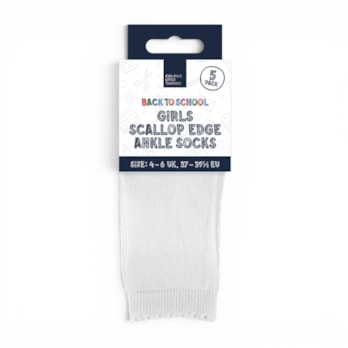 Wholesale Girls Scallop Edge Ankle Socks 5 Pack 4 Assorted Sizes | Wholesale Direct