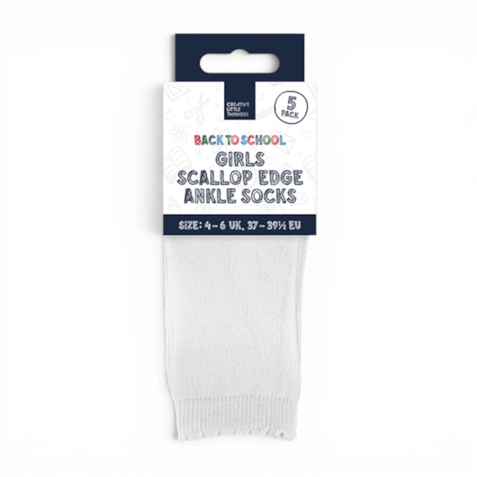 Wholesale Girls Scallop Edge Ankle Socks 5 Pack 4 Assorted Sizes | Wholesale Direct