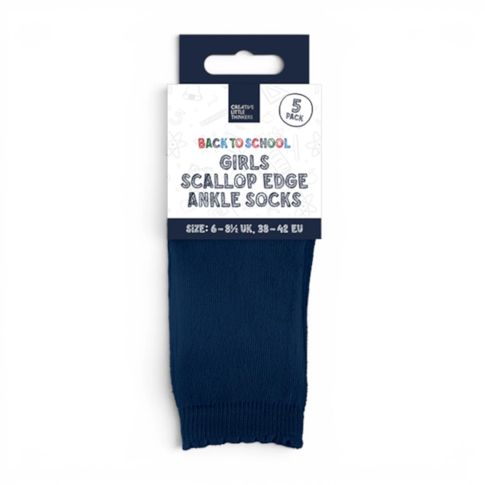 Wholesale Girls Scallop Edge Ankle Socks 5 Pack 4 Assorted Sizes | Wholesale Direct
