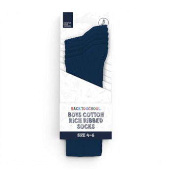 Wholesale Boys Cotton Rich Ribbed Socks 5 Pack 4 Assorted sizes | Wholesale Direct