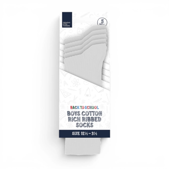 Wholesale Boys Cotton Rich Ribbed Socks 5 Pack 4 Assorted sizes | Wholesale Direct