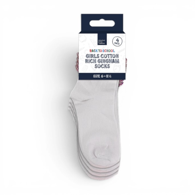 Wholesale Girls Cotton Rich Gingham Socks 4 Pack 4 Assorted sizes | Wholesale Direct