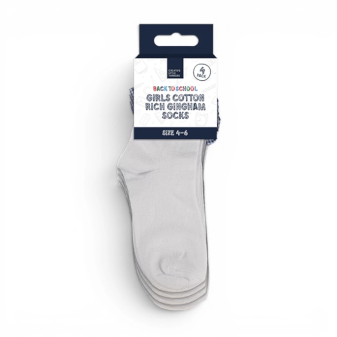 Wholesale Girls Cotton Rich Gingham Socks 4 Pack 4 Assorted sizes | Wholesale Direct