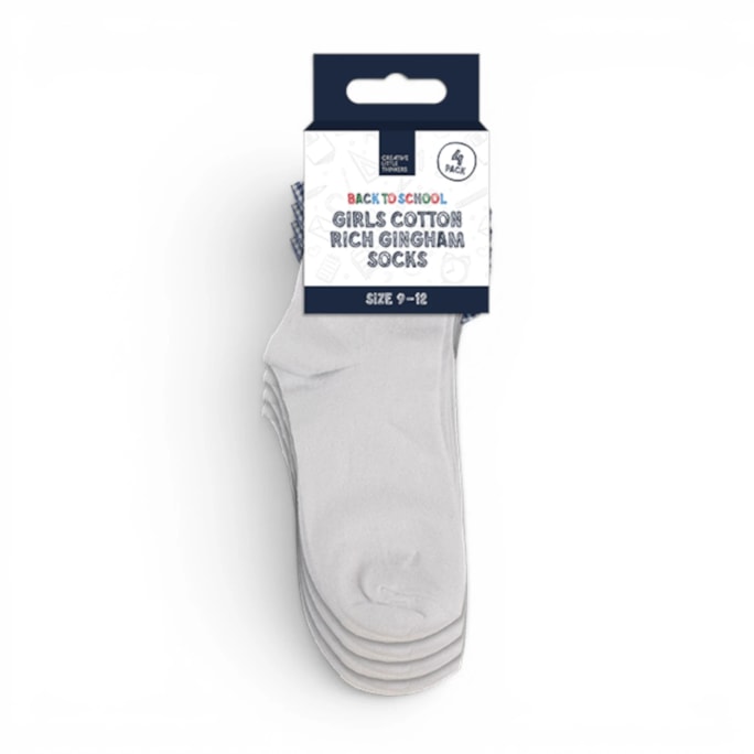 Wholesale Girls Cotton Rich Gingham Socks 4 Pack 4 Assorted sizes | Wholesale Direct