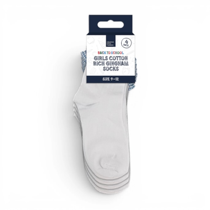 Wholesale Girls Cotton Rich Gingham Socks 4 Pack 4 Assorted sizes | Wholesale Direct