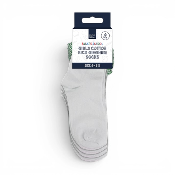 Wholesale Girls Cotton Rich Gingham Socks 4 Pack 4 Assorted sizes | Wholesale Direct