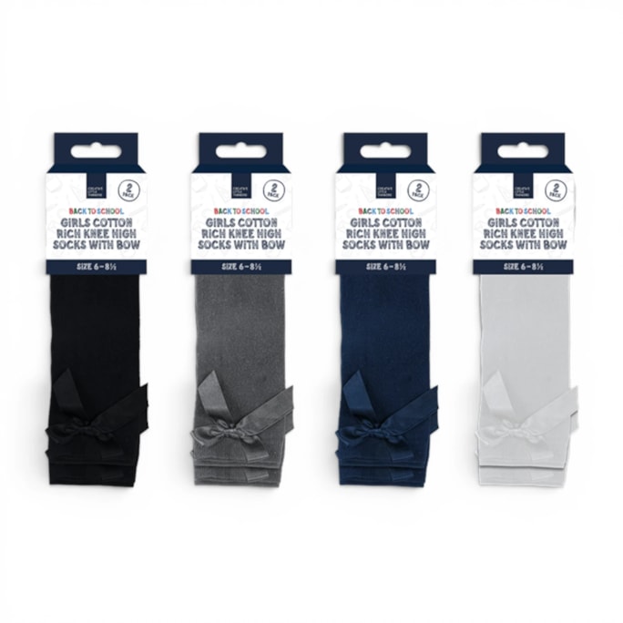 Wholesale Girls Cotton Rich Knee Socks with Bow 2 Pack 4 Assorted sizes | Wholesale Direct Wholesale Girls Cotton Rich Knee Socks with Bow 2 Pack 4 Assorted sizes | Wholesale Direct