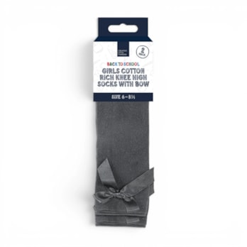Wholesale Girls Cotton Rich Knee Socks with Bow 2 Pack 4 Assorted sizes | Wholesale Direct
