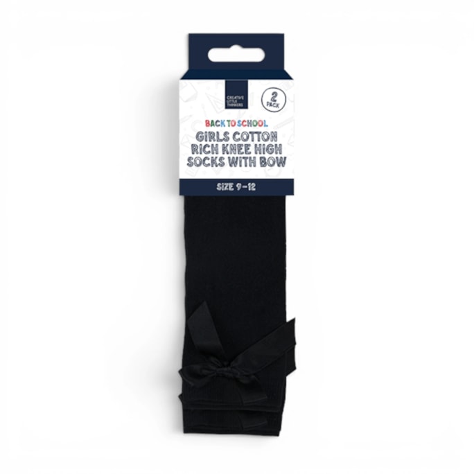 Wholesale Girls Cotton Rich Knee Socks with Bow 2 Pack 4 Assorted sizes | Wholesale Direct