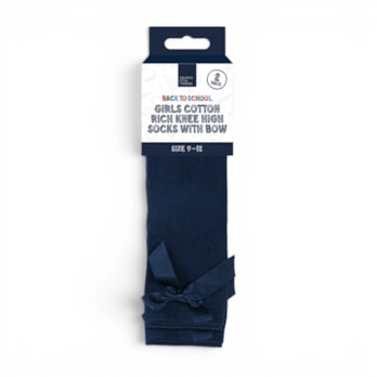 Wholesale Girls Cotton Rich Knee Socks with Bow 2 Pack 4 Assorted sizes | Wholesale Direct
