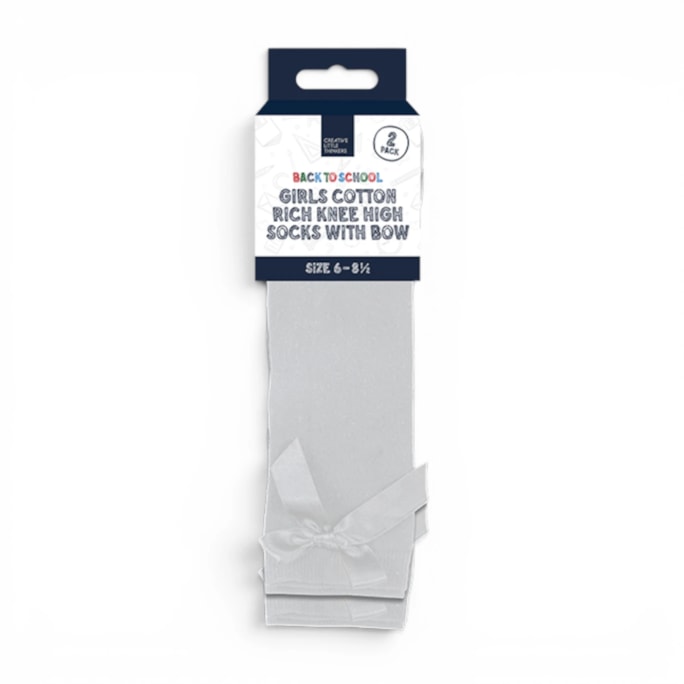 Wholesale Girls Cotton Rich Knee Socks with Bow 2 Pack 4 Assorted sizes | Wholesale Direct