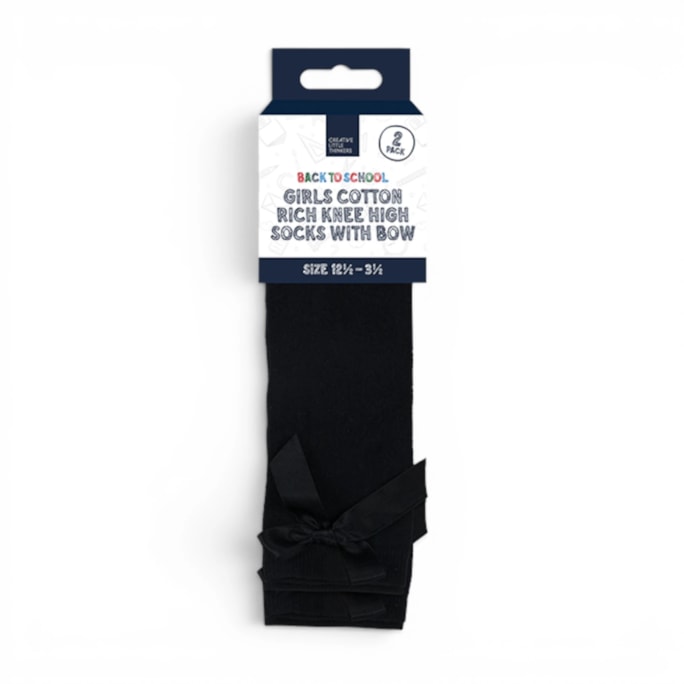 Wholesale Girls Cotton Rich Knee Socks with Bow 2 Pack 4 Assorted sizes | Wholesale Direct