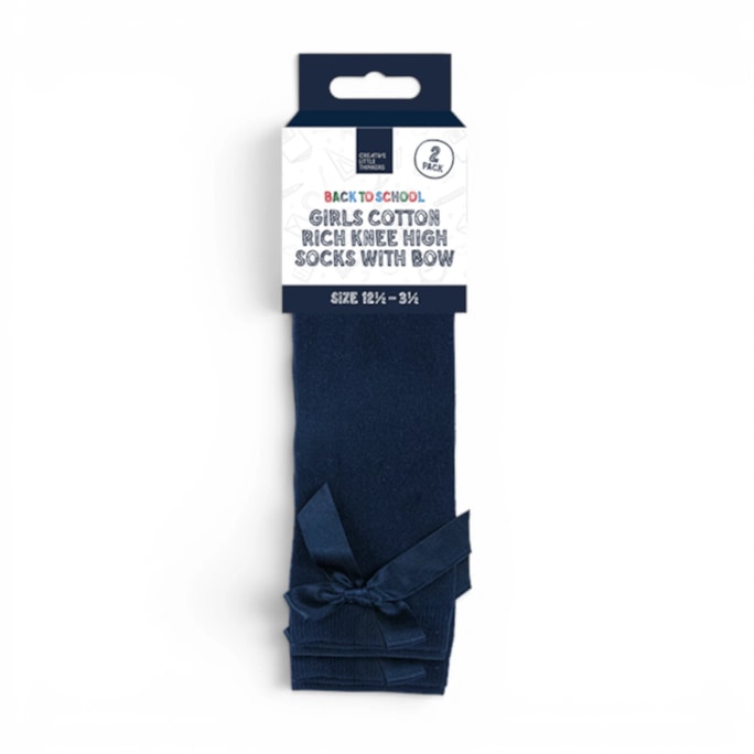 Wholesale Girls Cotton Rich Knee Socks with Bow 2 Pack 4 Assorted sizes | Wholesale Direct