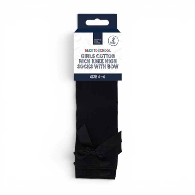 Wholesale Girls Cotton Rich Knee Socks with Bow 2 Pack 4 Assorted sizes | Wholesale Direct