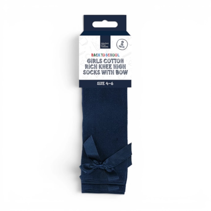 Wholesale Girls Cotton Rich Knee Socks with Bow 2 Pack 4 Assorted sizes | Wholesale Direct