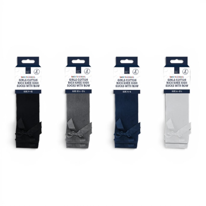 Wholesale Girls Cotton Rich Knee Socks with Bow 2 Pack 4 Assorted sizes | Wholesale Direct Wholesale Girls Cotton Rich Knee Socks with Bow 2 Pack 4 Assorted sizes | Wholesale Direct