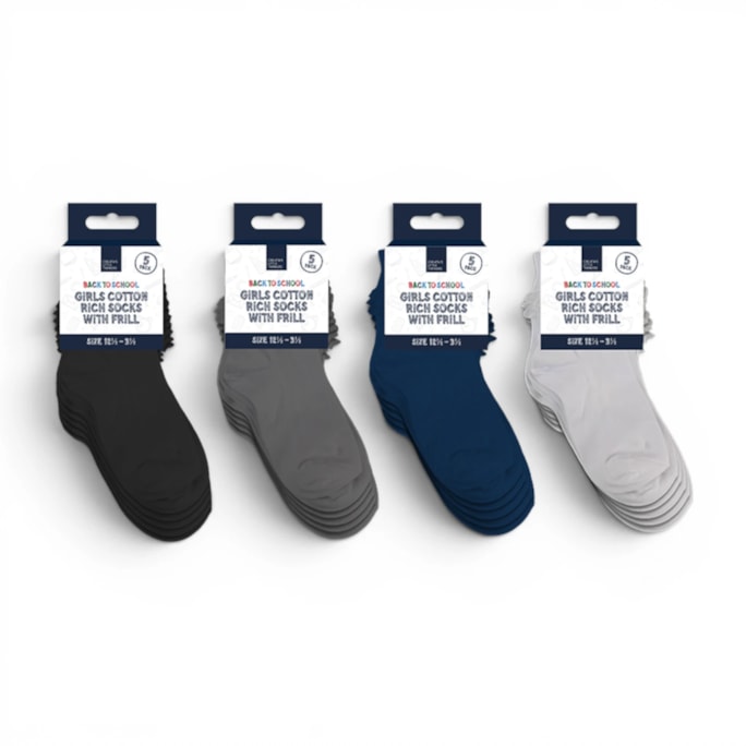 Wholesale Girls Cotton Rich Socks with Frill 5 Pack 4 Assorted sizes | Wholesale Direct