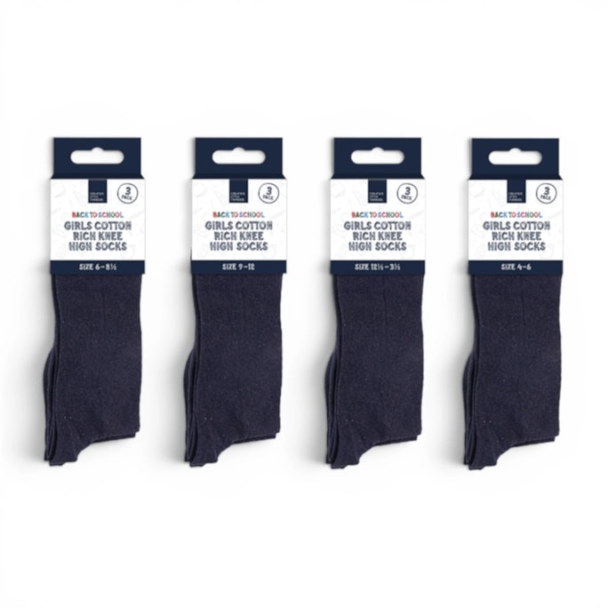 Wholesale Girls Cotton Rich Knee High Socks 3 Pack 4 Assorted sizes | Wholesale Direct Wholesale Girls Cotton Rich Knee High Socks 3 Pack 4 Assorted sizes | Wholesale Direct