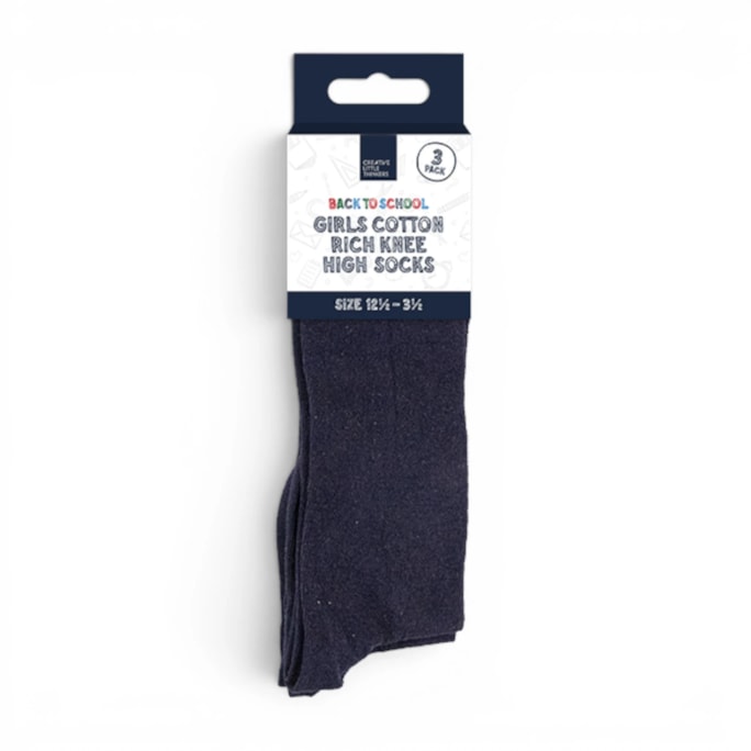 Wholesale Girls Cotton Rich Knee High Socks 3 Pack 4 Assorted sizes | Wholesale Direct