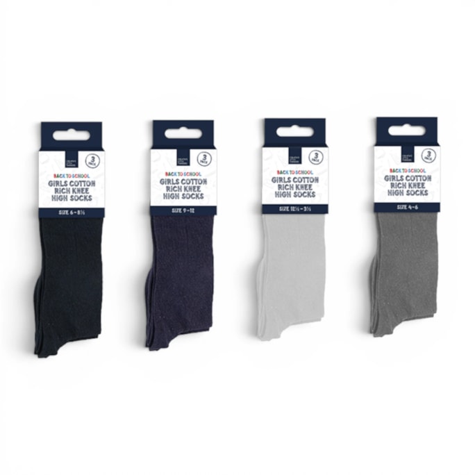 Wholesale Girls Cotton Rich Knee High Socks 3 Pack 4 Assorted sizes | Wholesale Direct Wholesale Girls Cotton Rich Knee High Socks 3 Pack 4 Assorted sizes | Wholesale Direct