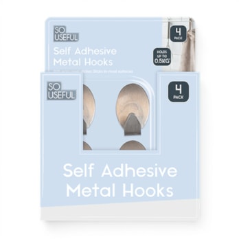 Wholesale Metal Self Adhesive Hooks 4pk CDU | Wholesale Direct