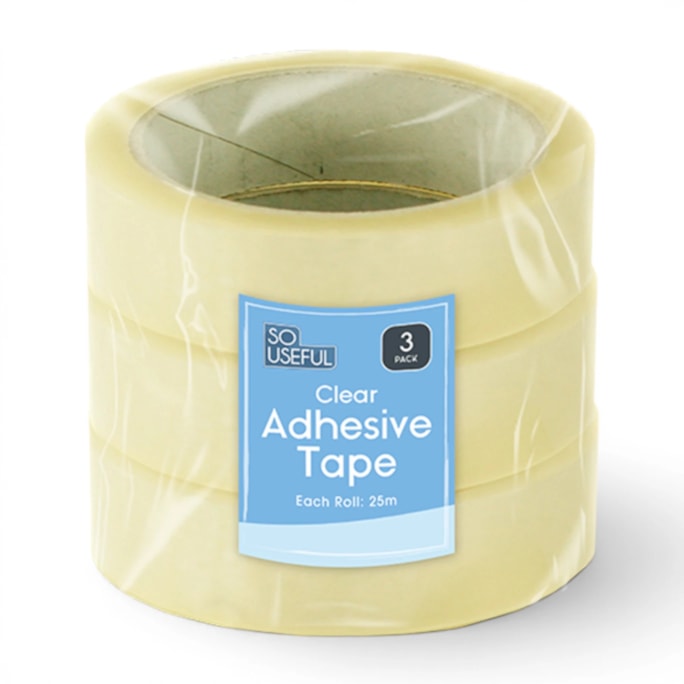 Wholesale Clear Adhesive Tape 3pk 25M CDU | Wholesale Direct