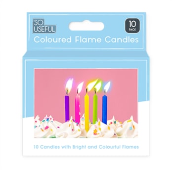 Wholesale Coloured Flame Party Candles 10pk With Clip Strip | Wholesale Direct
