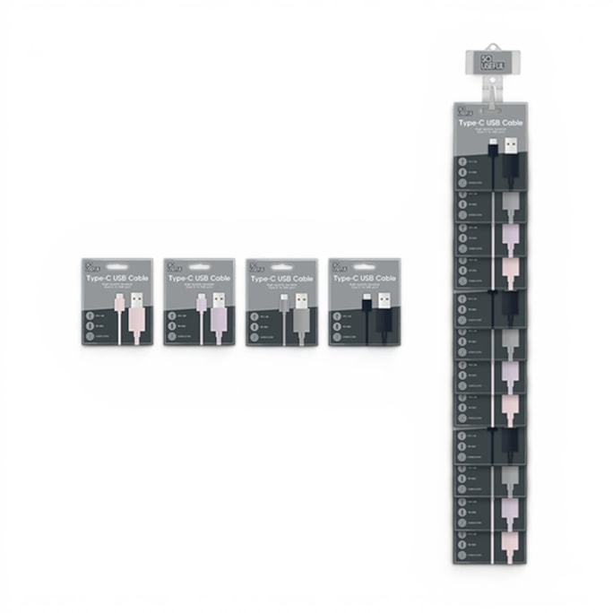 Wholesale Type-C USB Cable 1m Coloured With Clip Strip | Wholesale Direct