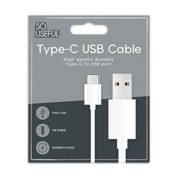 Wholesale Type-C to USB White Cable 1m With Clip Strip | Wholesale Direct