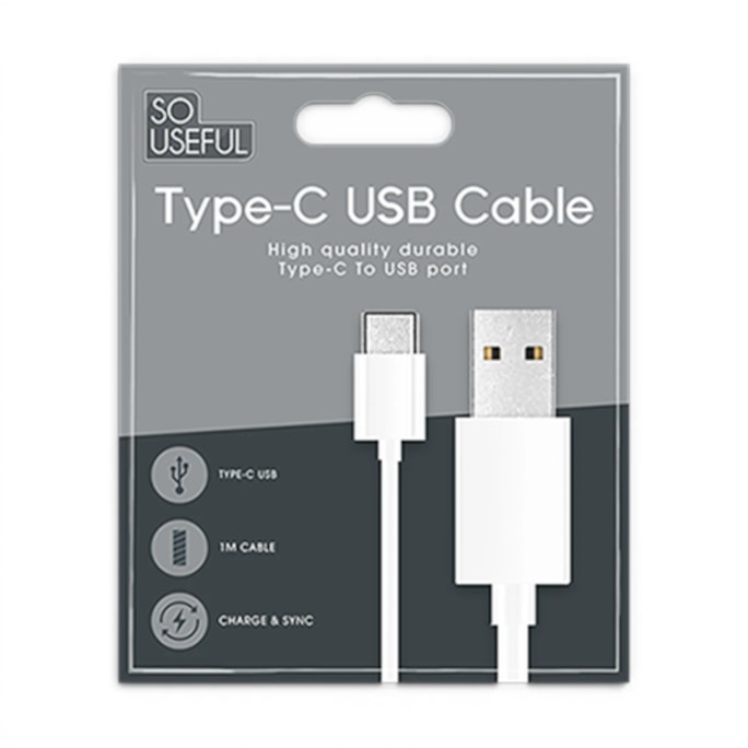 Wholesale Type-C to USB White Cable 1m With Clip Strip | Wholesale Direct