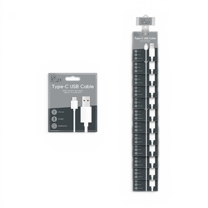 Wholesale Type-C to USB White Cable 1m With Clip Strip | Wholesale Direct
