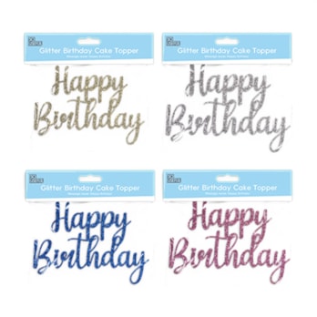 Wholesale Glitter Happy Birthday Cake Topper With Clip Strip | Wholesale Direct