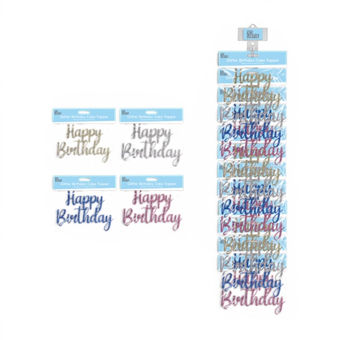 Wholesale Glitter Happy Birthday Cake Topper With Clip Strip | Wholesale Direct