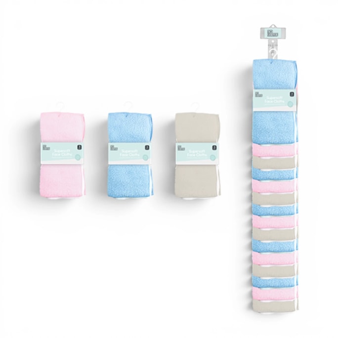 Wholesale Baby Face Cloths 3pk With Clip Strip | Wholesale Direct