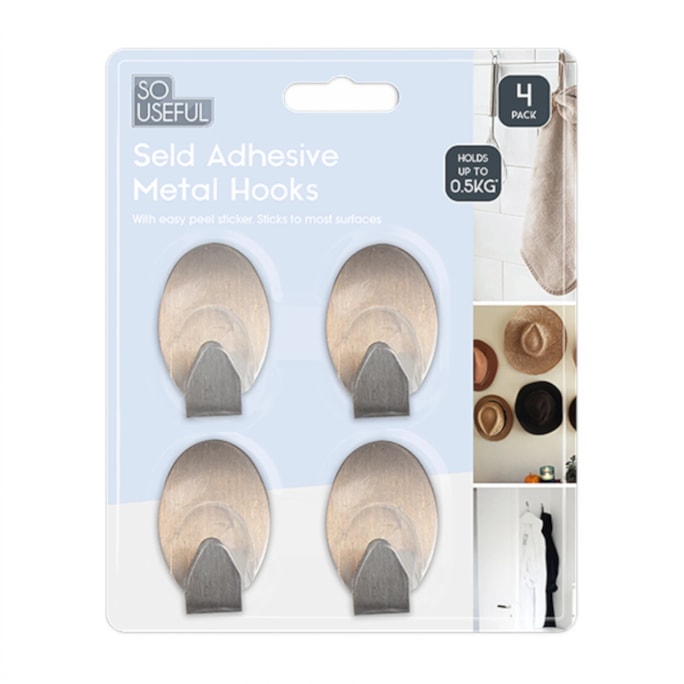 Wholesale Metal Self Adhesive Hooks 4pk With Clip Strip | Wholesale Direct