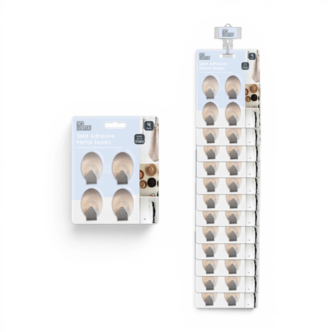 Wholesale Metal Self Adhesive Hooks 4pk With Clip Strip | Wholesale Direct Wholesale Metal Self Adhesive Hooks 4pk With Clip Strip | Wholesale Direct