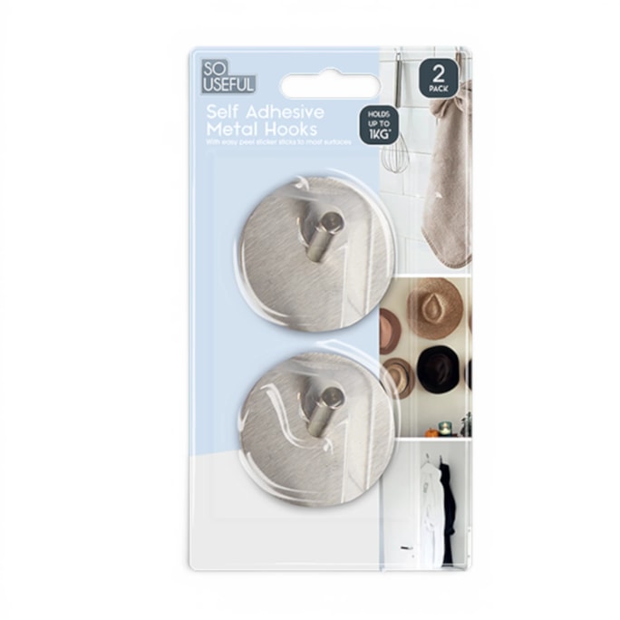 Wholesale Metal Self Adhesive Hooks 2pk With Clip Strip | Wholesale Direct