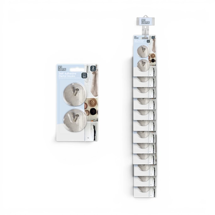 Wholesale Metal Self Adhesive Hooks 2pk With Clip Strip | Wholesale Direct