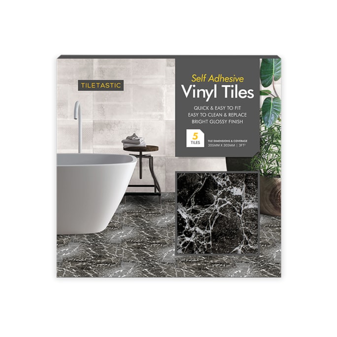 Wholesale Dark Marble Adhesive Vinyl Floor Tiles 5 Pack | Wholesale Direct