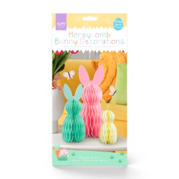 Wholesale Honeycomb Bunny Decorations 3pk | Wholesale Direct