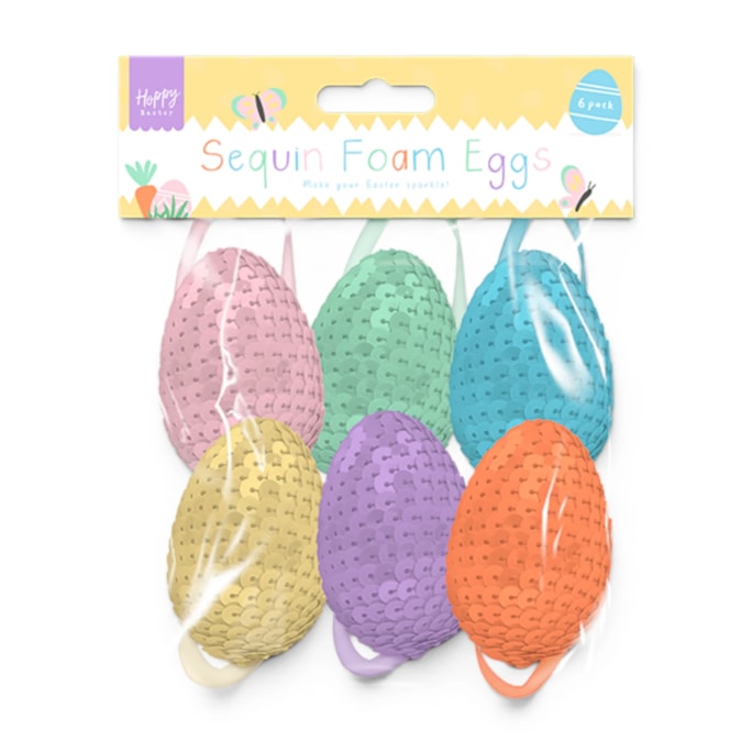 Wholesale Easter Sequin Foam Eggs 6pk | Wholesale Direct