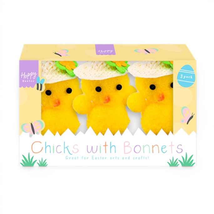 Wholesale Easter Chicks with Bonnets 3pk CDU | Wholesale Direct