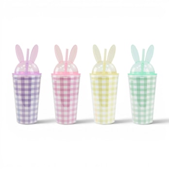 Wholesale Easter Gingham Bunny Cup & Straw 450ml | Wholesale Direct Wholesale Easter Gingham Bunny Cup & Straw 450ml | Wholesale Direct