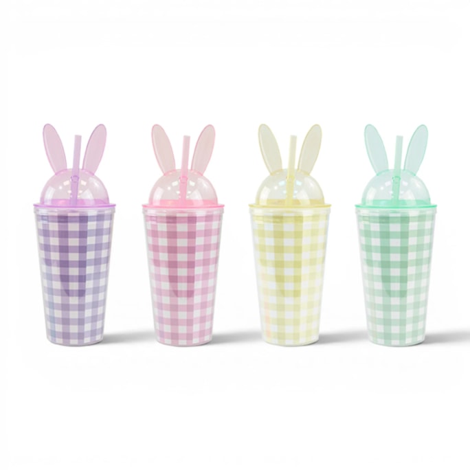 Wholesale Easter Gingham Bunny Cup & Straw 450ml | Wholesale Direct