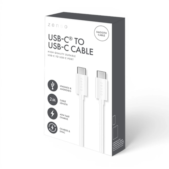 Wholesale White Type-C to Type-C 2M Cable in CDU | Wholesale Direct
