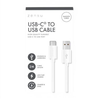 Wholesale White Type-C to USB 2M Cable in CDU | Wholesale Direct