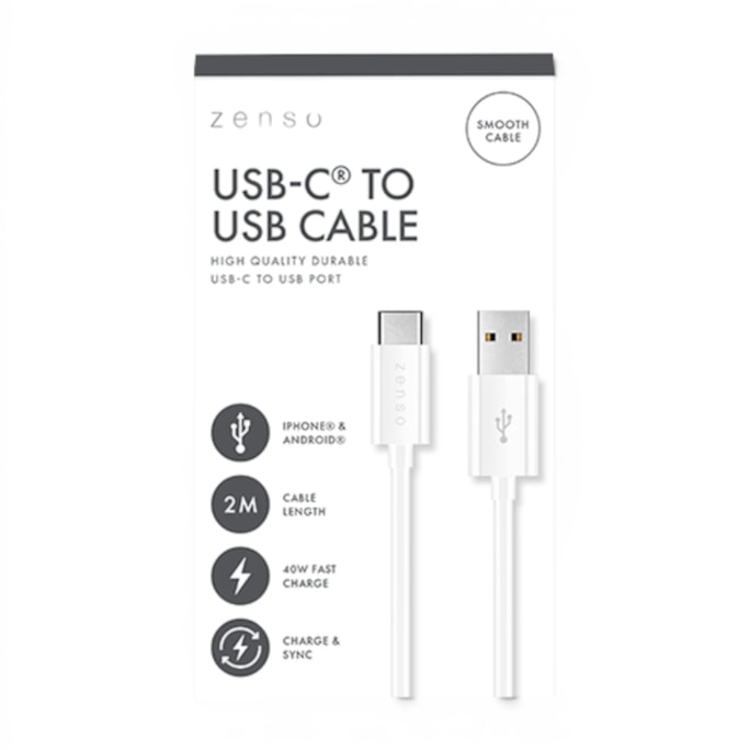 Wholesale White Type-C to USB 2M Cable in CDU | Wholesale Direct