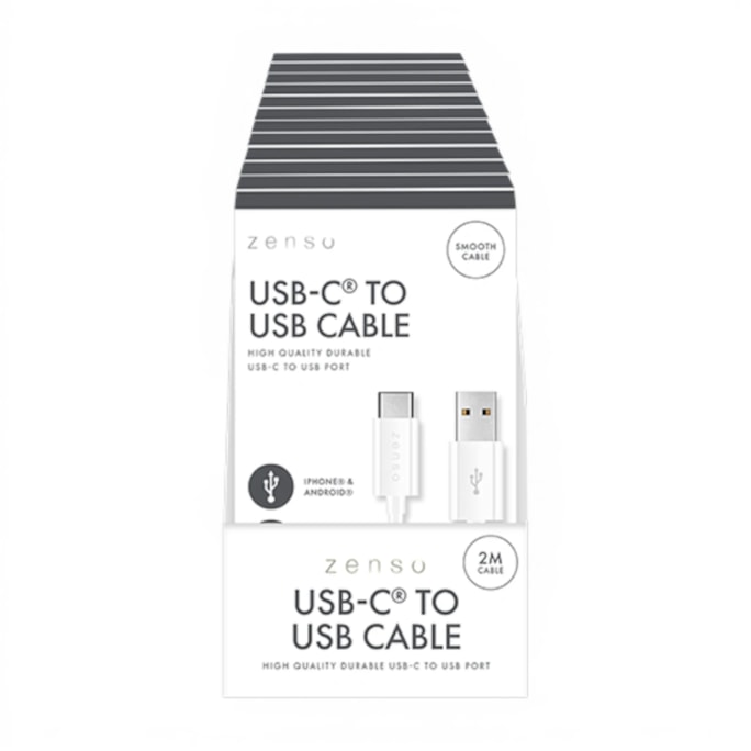 Wholesale White Type-C to USB 2M Cable in CDU | Wholesale Direct